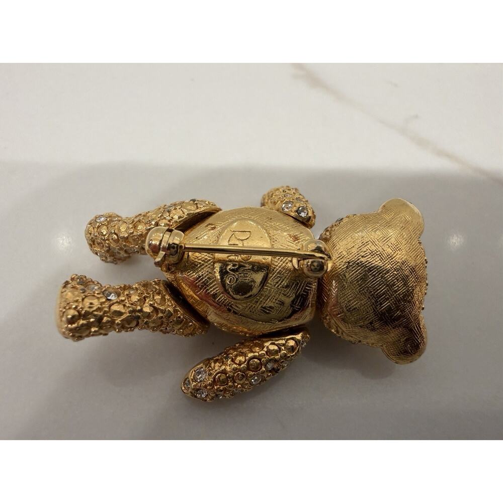 Rare Joan Rivers Articulated Rhinestone Teddy Bear Brooch Pin Gold Tone Crystal - Picture 5 of 8